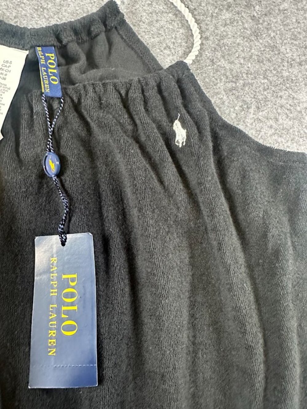 NWT Polo Ralph Lauren Sz Small Black Terry Drawstring Cover Up Dress Women - Picture 7 of 10
